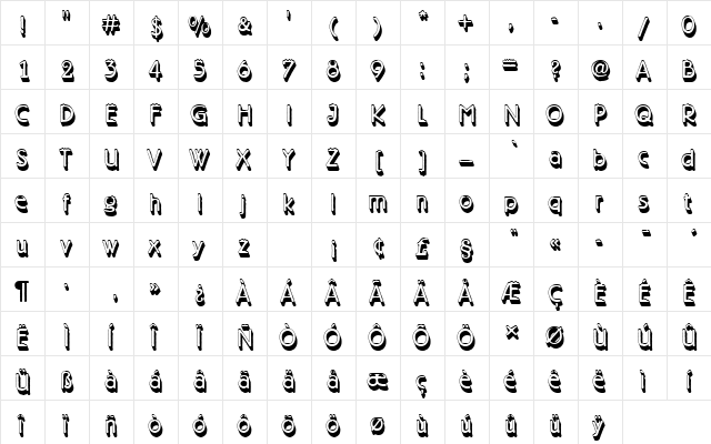 BerlinerGroDLigSh1 Regular  glyph index