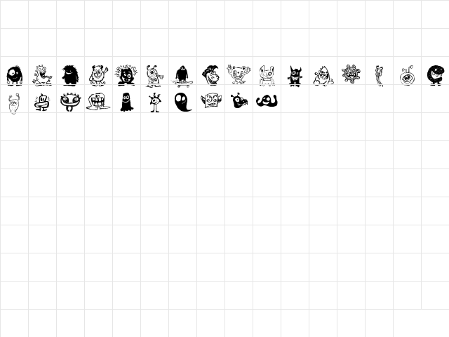 Happy Monsters Regular  glyph index
