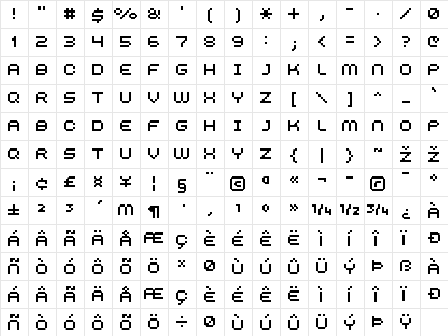 FFF Fuego Regular  glyph index