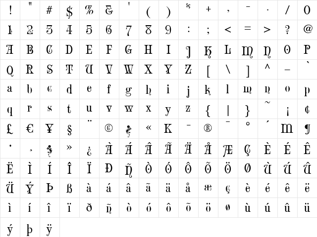 Iskola Regular  glyph index