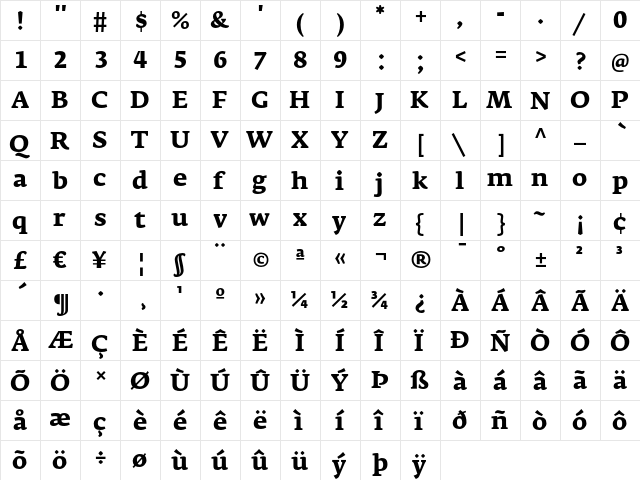 FedraSerifA BoldTF  glyph index