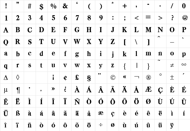 CasAdbold Bold  glyph index