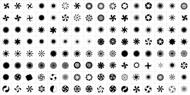 Altemus Pinwheels  glyph index