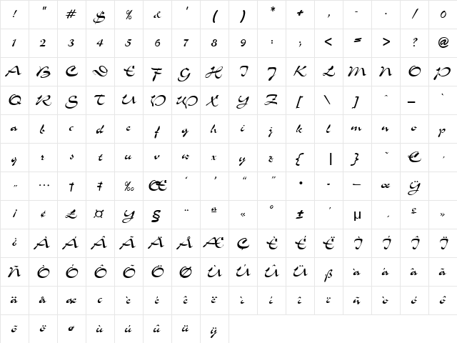 Inferno Regular  glyph index
