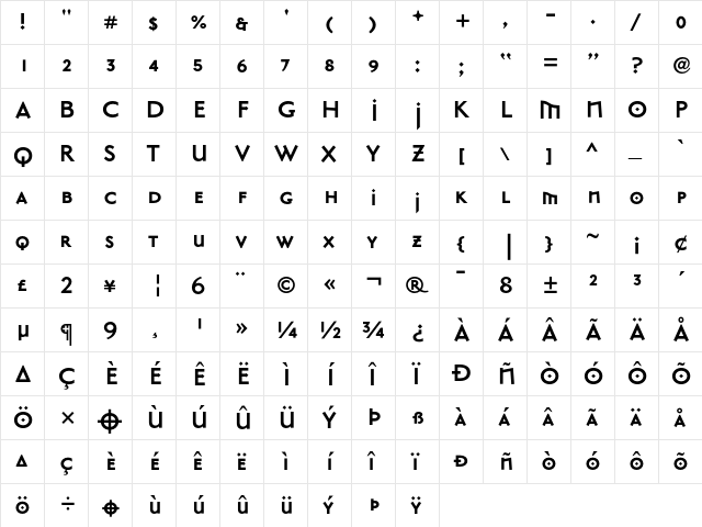 MasonSans AlternateBold  glyph index