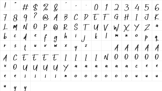 Rosther Regular  glyph index