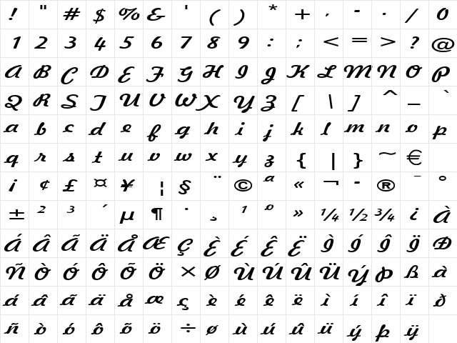 Jott43Extended Normal  glyph index