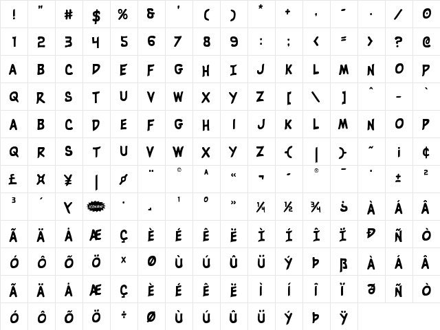 Villain Team-Up Spiked Regular  glyph index