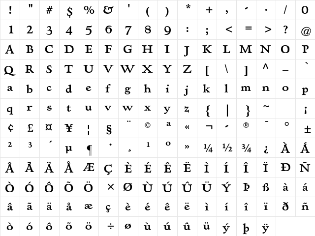 Hadriano Std Bold  glyph index