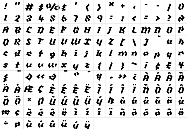 Klute Black  glyph index