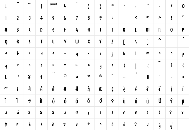 Polytone Regular  glyph index