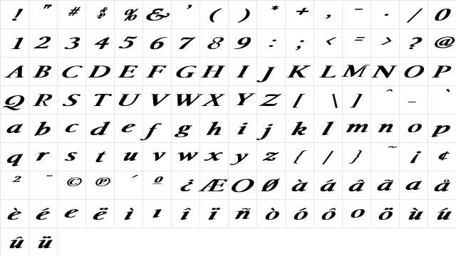 RSJacksonville Ex BOLD ITALIC Bold Italic  glyph index