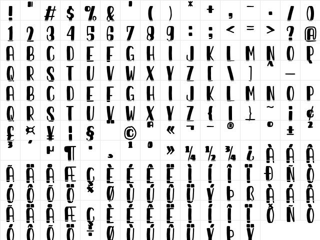 Sunday Best Regular  glyph index