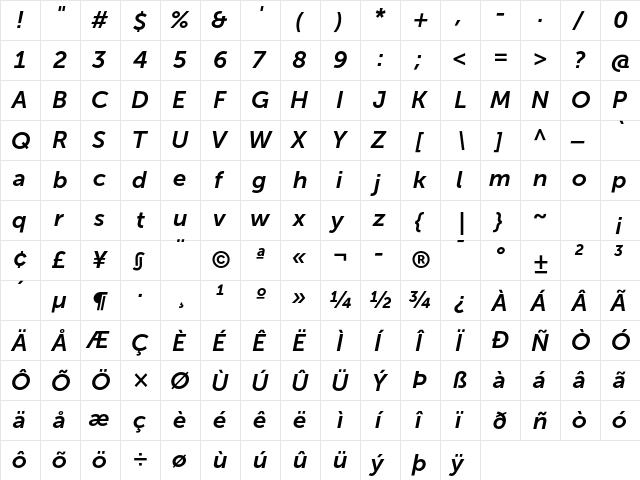 Museo Sans 700 Italic  glyph index