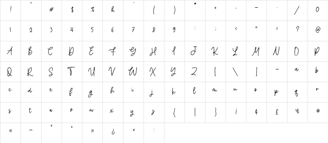 Machiato Regular  glyph index