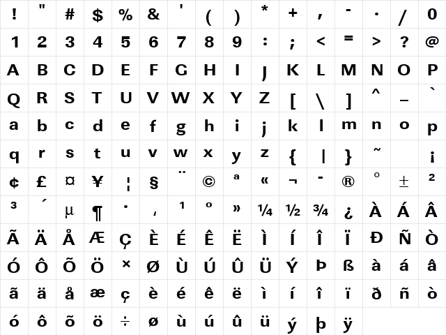 URWLinearTExtBolWid Regular  glyph index