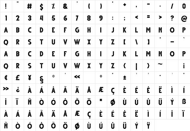 Gutter Rust Regular  glyph index