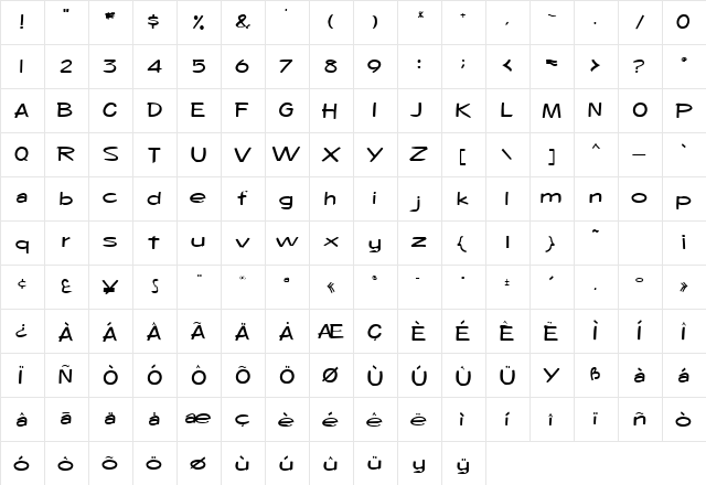 Jeff-Chris Regular  glyph index