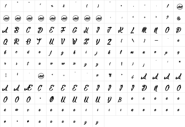 Slam_PersonalUseOnly Regular  glyph index