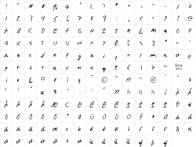 LEHN027 Regular  glyph index