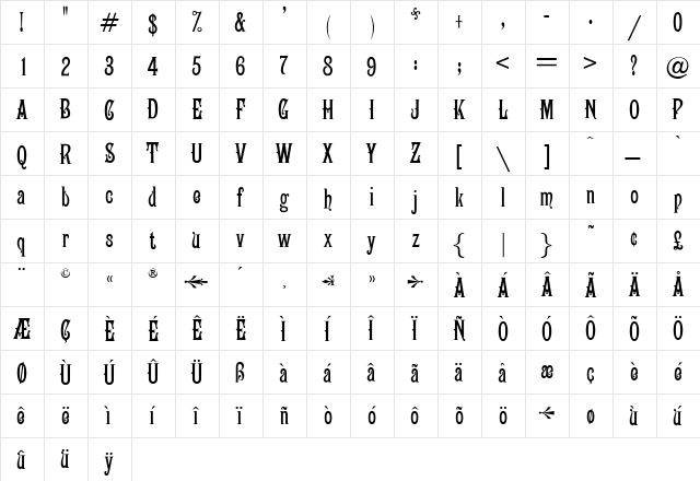 OPTICampanile Medium  glyph index