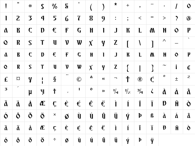 Archangel Regular  glyph index
