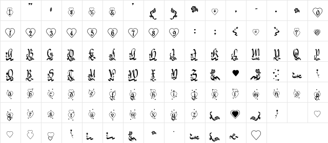 Hearts and Flowers Regular  glyph index