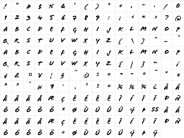 Flood Std Regular  glyph index