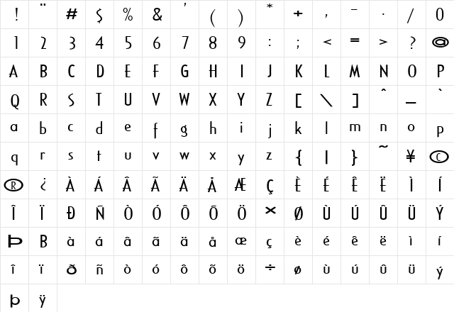 FZ BASIC 16 EX Normal  glyph index