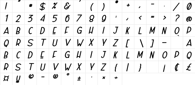 Naura Semi Bold Slant_DEMO  glyph index