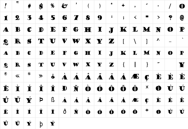 CoffeeSackCondensed Normal  glyph index