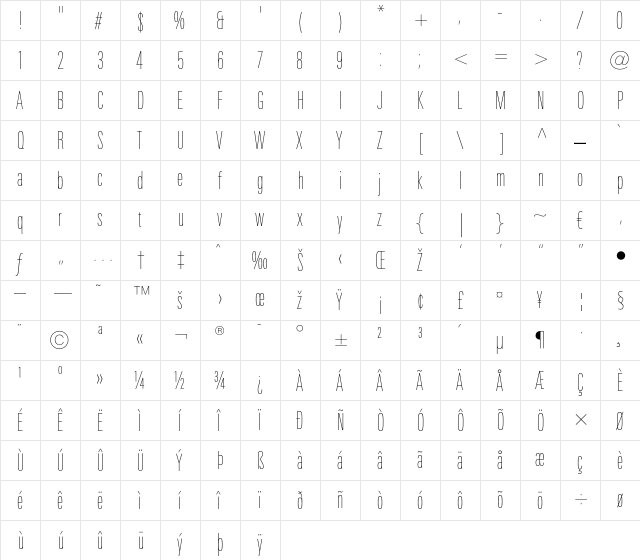 LTUnivers 110 CompUltLight  glyph index