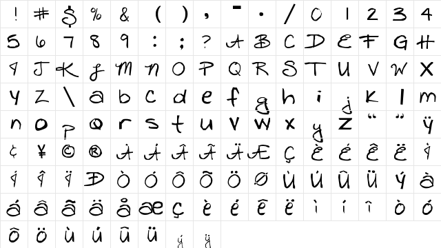 New Regular  glyph index