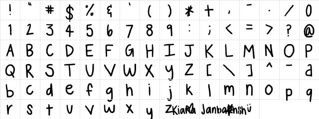 janbakhsh Regular  glyph index