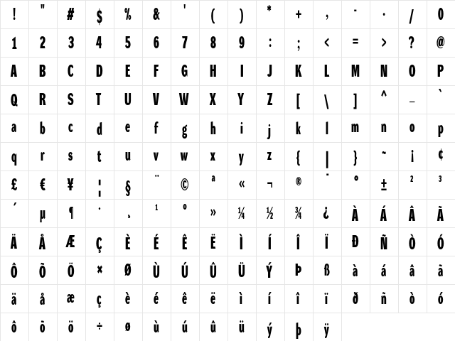DynaGrotesk DXC Bold  glyph index