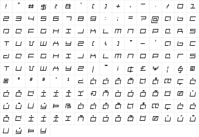 Mechanic Italic  glyph index