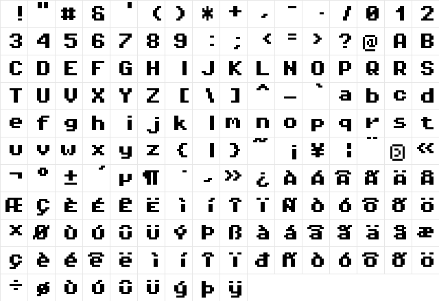 Pixel Operator Mono 8 Bold  glyph index