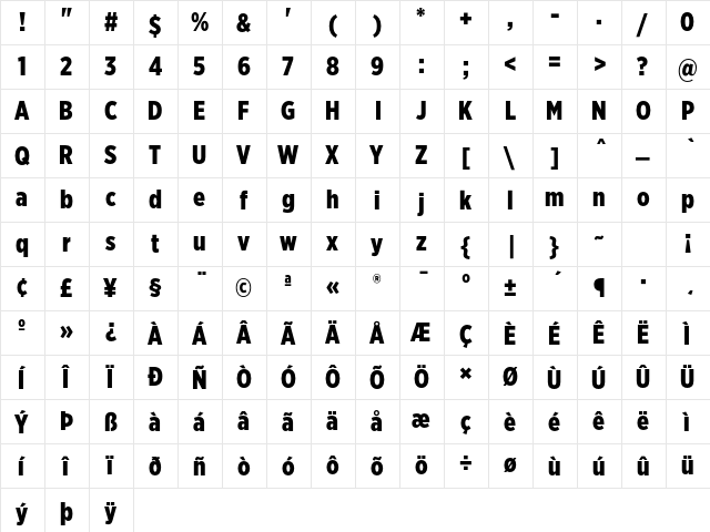 Gotham XNarrow Black  glyph index