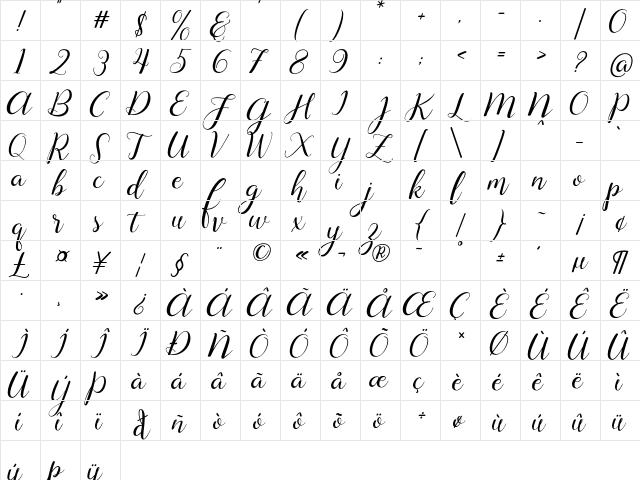 Lysandra Demo Regular  glyph index