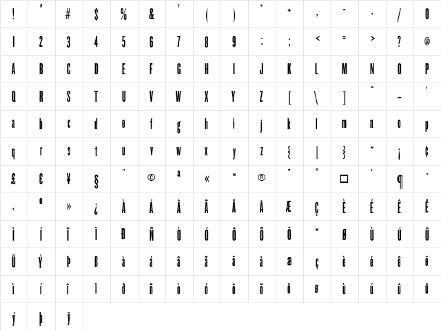 Knockout Medium  glyph index