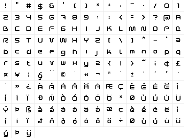 Sci Fied 2002 Regular  glyph index