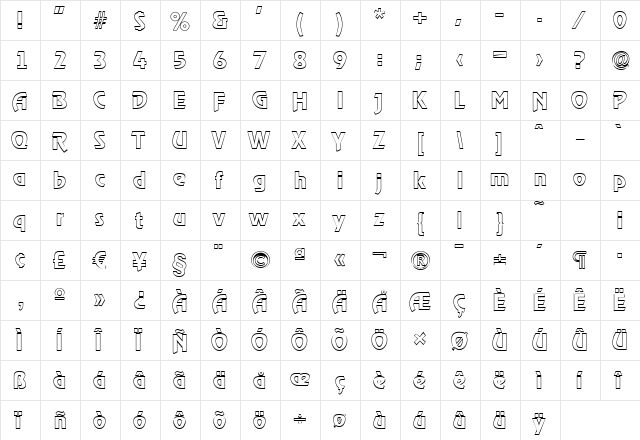 SalBeckerOutline Bold  glyph index