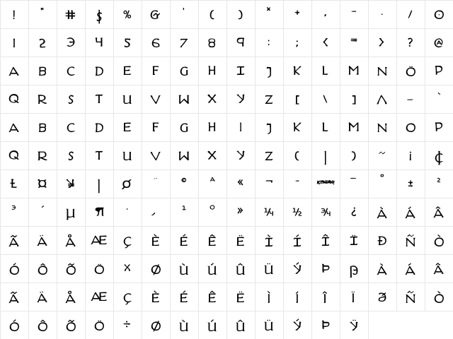 Hadriatic Bold Bold  glyph index