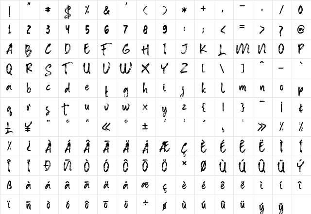 Anther Brush Regular  glyph index