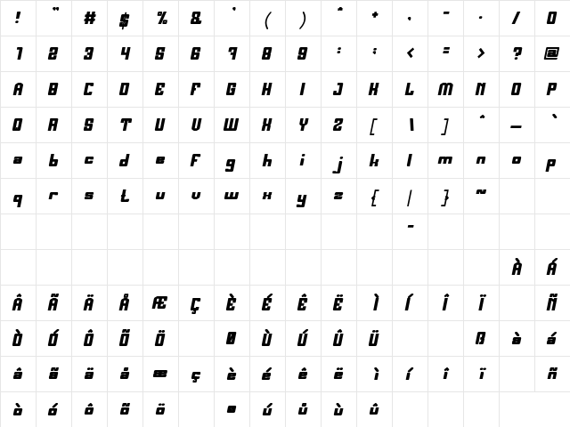 MY GOLDEN STAR Negreta cursiva  glyph index