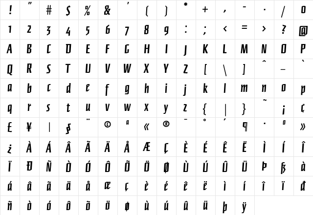 Newberlin Bold  glyph index