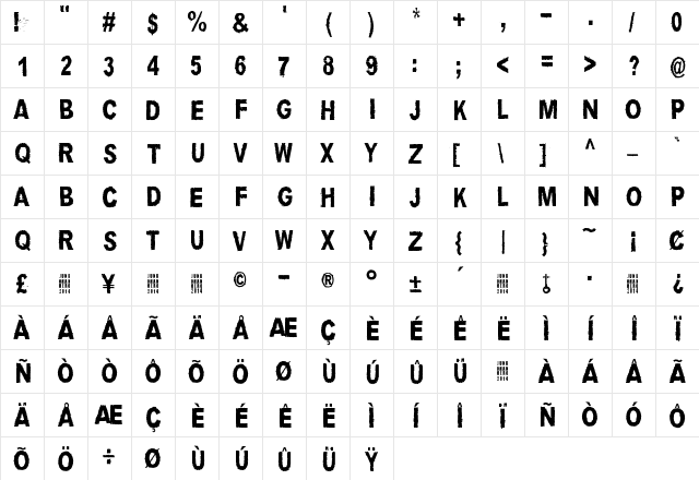 Louis Cypher Regular  glyph index