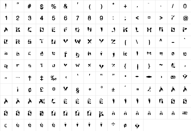 Hongkong Regular  glyph index