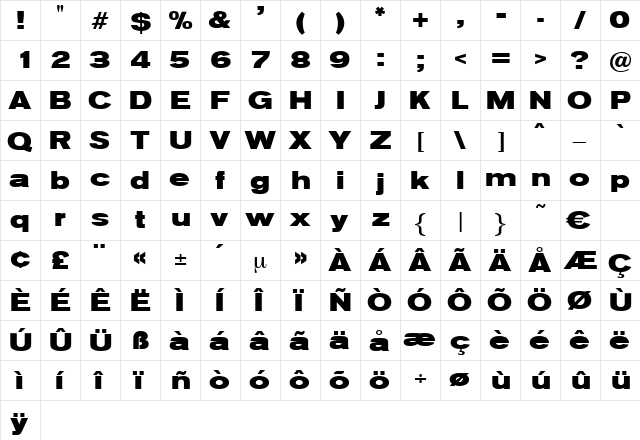 ShiltonExtraBold Regular  glyph index