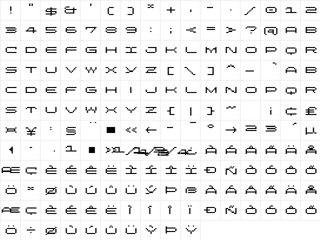LomoWebPixel LT Std 9 Regular  glyph index